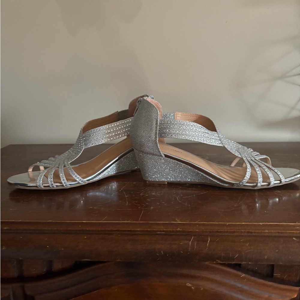 Elegant Silver Wedge Sandals worn once for 20 minutes
